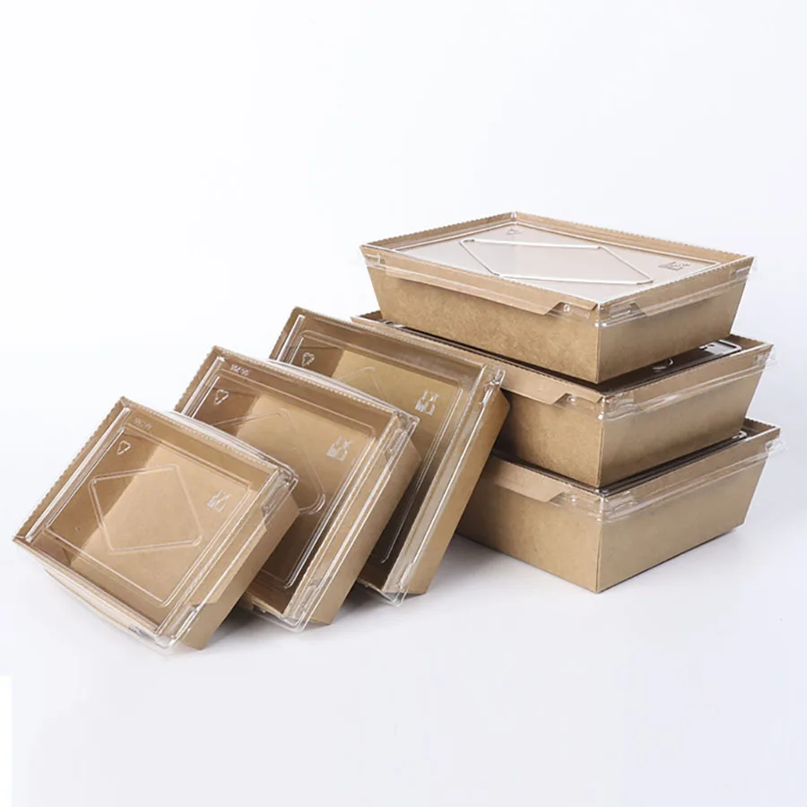 30pcs Kraft Paper Lunch Boxes with Lid 500ml 700ml 900ml 1200ml Eco-Friendly Disposable Food Takeaway Packaging Boxes for Sushi Salad Cake Sandwich Party Meal Prep Restaurant Use - 图片 2