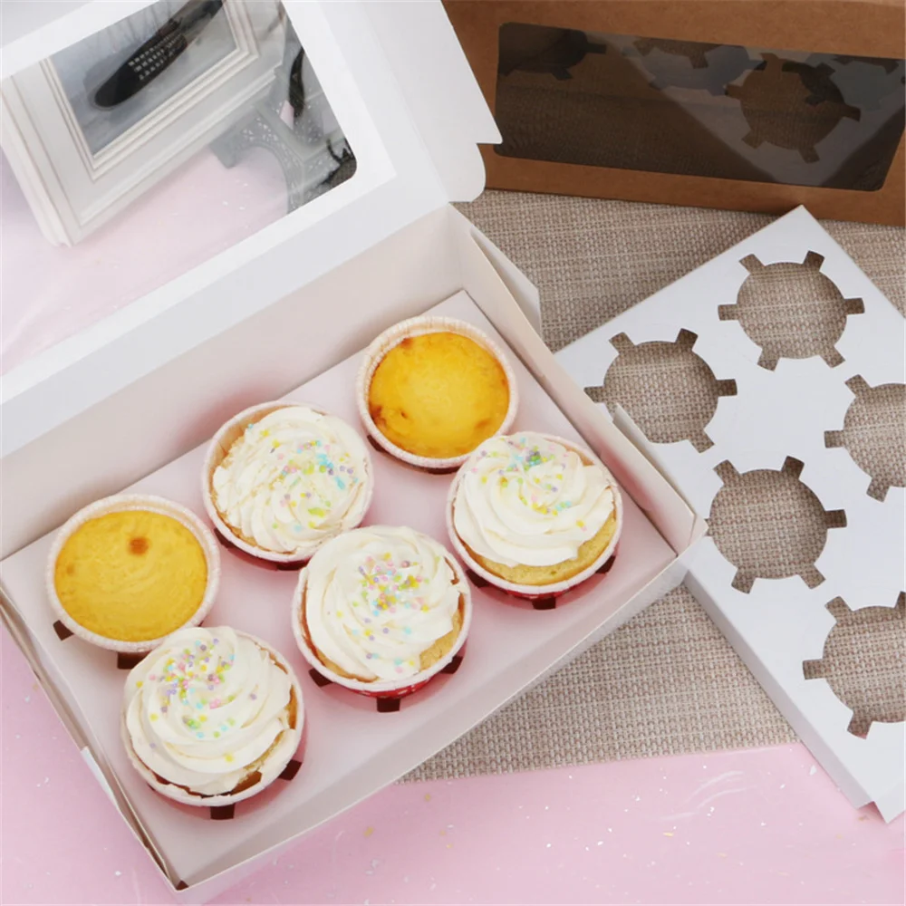 2/4/6/12 Hole White Windowed Cupcake Boxes with Secure Removable Tray, Convenient Cardboard Dessert Gift Packaging for Birthdays, Weddings, Baby Showers, Parties, and Home Use 6