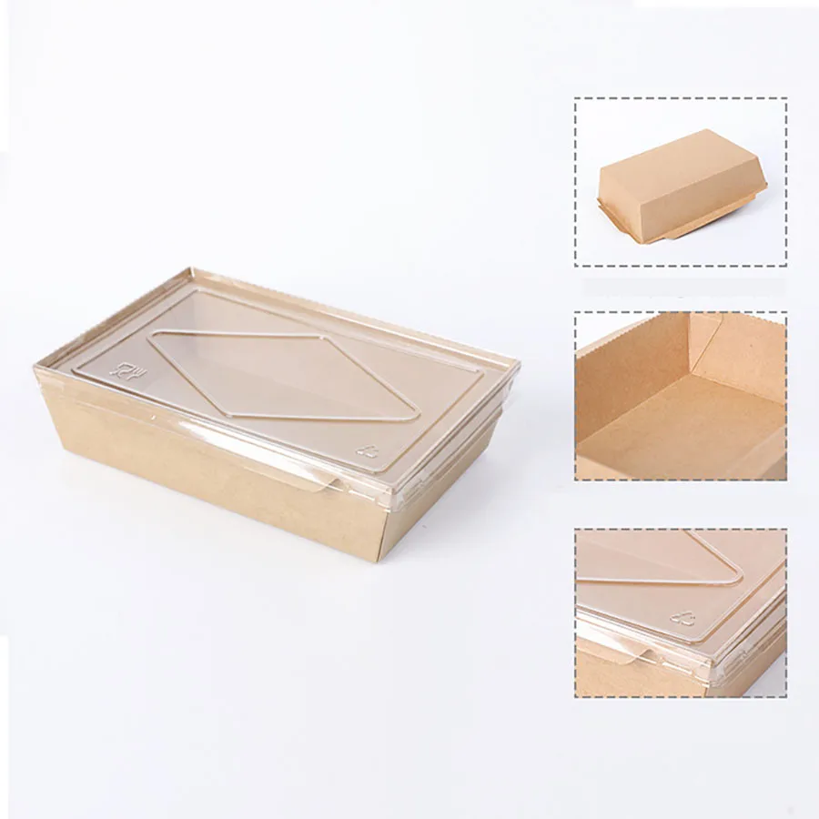 30pcs Kraft Paper Lunch Boxes with Lid 500ml 700ml 900ml 1200ml Eco-Friendly Disposable Food Takeaway Packaging Boxes for Sushi Salad Cake Sandwich Party Meal Prep Restaurant Use - 图片 5