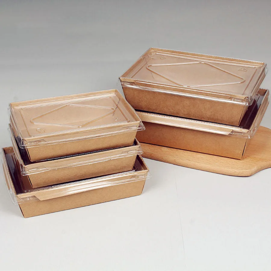 30pcs Kraft Paper Lunch Boxes with Lid 500ml 700ml 900ml 1200ml Eco-Friendly Disposable Food Takeaway Packaging Boxes for Sushi Salad Cake Sandwich Party Meal Prep Restaurant Use
