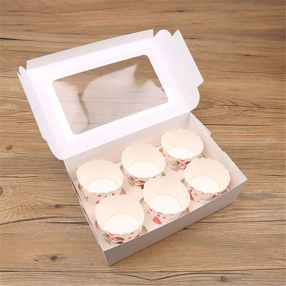 2/4/6/12 Hole White Windowed Cupcake Boxes with Secure Removable Tray, Convenient Cardboard Dessert Gift Packaging for Birthdays, Weddings, Baby Showers, Parties, and Home Use 12