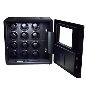 Automatic Watch Winder Safe Box with 6/9/12 Slots, Intelligent Rotation Programs 650–1950 TPD, Carbon Steel Hidden Strongbox with Fingerprint Unlock, Digital Code, Key Access, Alarm and Security Glass