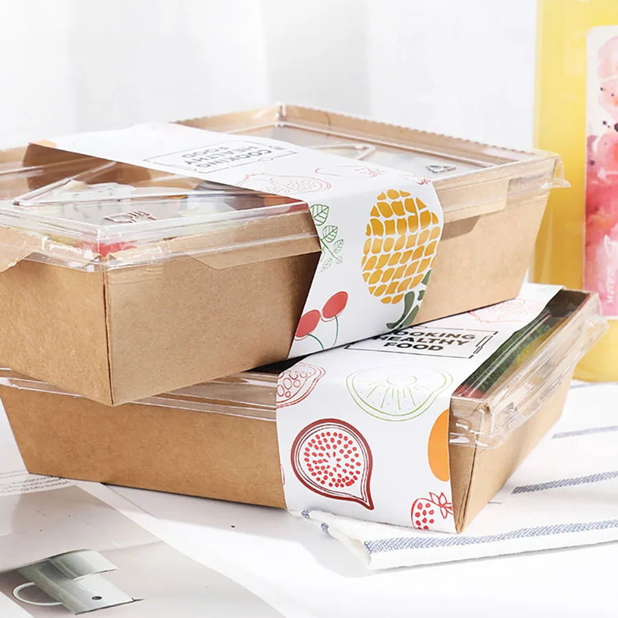 30pcs Kraft Paper Lunch Boxes with Lid 500ml 700ml 900ml 1200ml Eco-Friendly Disposable Food Takeaway Packaging Boxes for Sushi Salad Cake Sandwich Party Meal Prep Restaurant Use 2