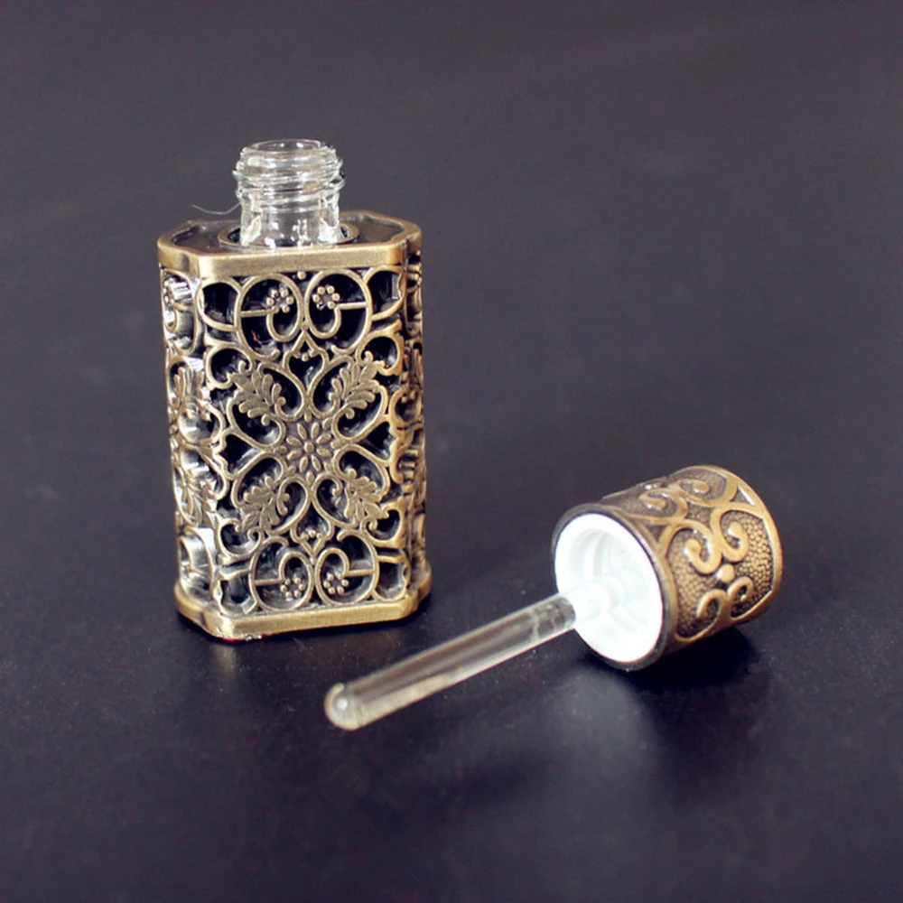 3ml Antique Metal Perfume Bottle with Rhinestones – Refillable Royal Glass Essential Oil Container, Decorative Alloy Mini Bottle for Wedding Gift, Home Ornament & Vintage Perfume Collection by UGI Packaging 1