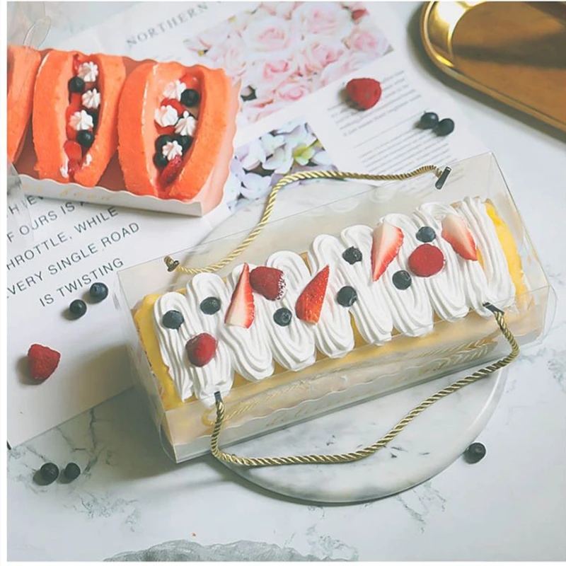 10PCS Transparent Cake Boxes with Handle, Clear Plastic Cupcake Packaging, Portable PET Roll Gift Boxes for Swiss Roll, Desserts, Pastries, Ideal for Packaging, Baking, and Gifting 9