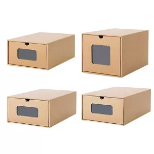 Folding Shoes Storage Box 1Pc Stackable Sneaker Organizer, Eco-Friendly Foldable Kraft Paper Shoebox Container, Durable Shoe Drawer for Children, Women, Men, High Heels, Martin Boots