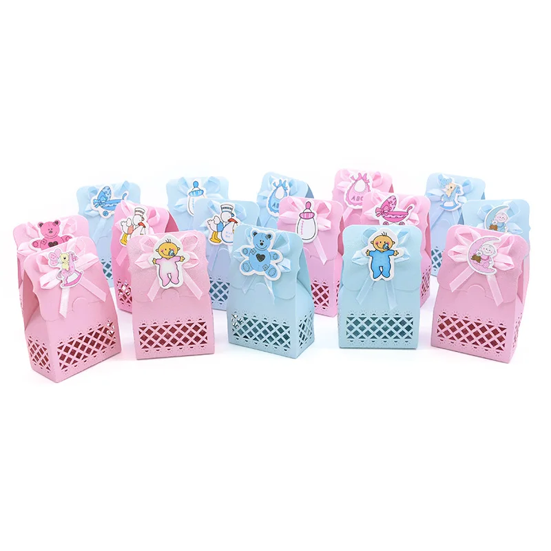12pcs Baby Shower Favor Candy Boxes with Ribbons, Cute Boy Girl Gift Packaging for Kids Birthday Party, Decorative Treat Cartons for Cookies Chocolate Snacks, Wedding and Event Supplies 23