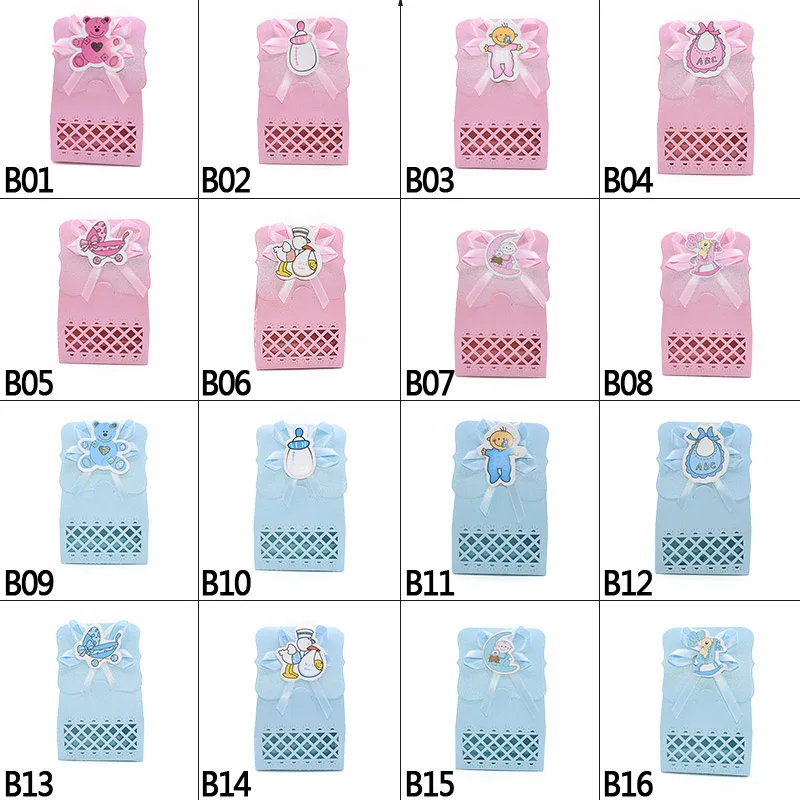 12pcs Baby Shower Favor Candy Boxes with Ribbons, Cute Boy Girl Gift Packaging for Kids Birthday Party, Decorative Treat Cartons for Cookies Chocolate Snacks, Wedding and Event Supplies