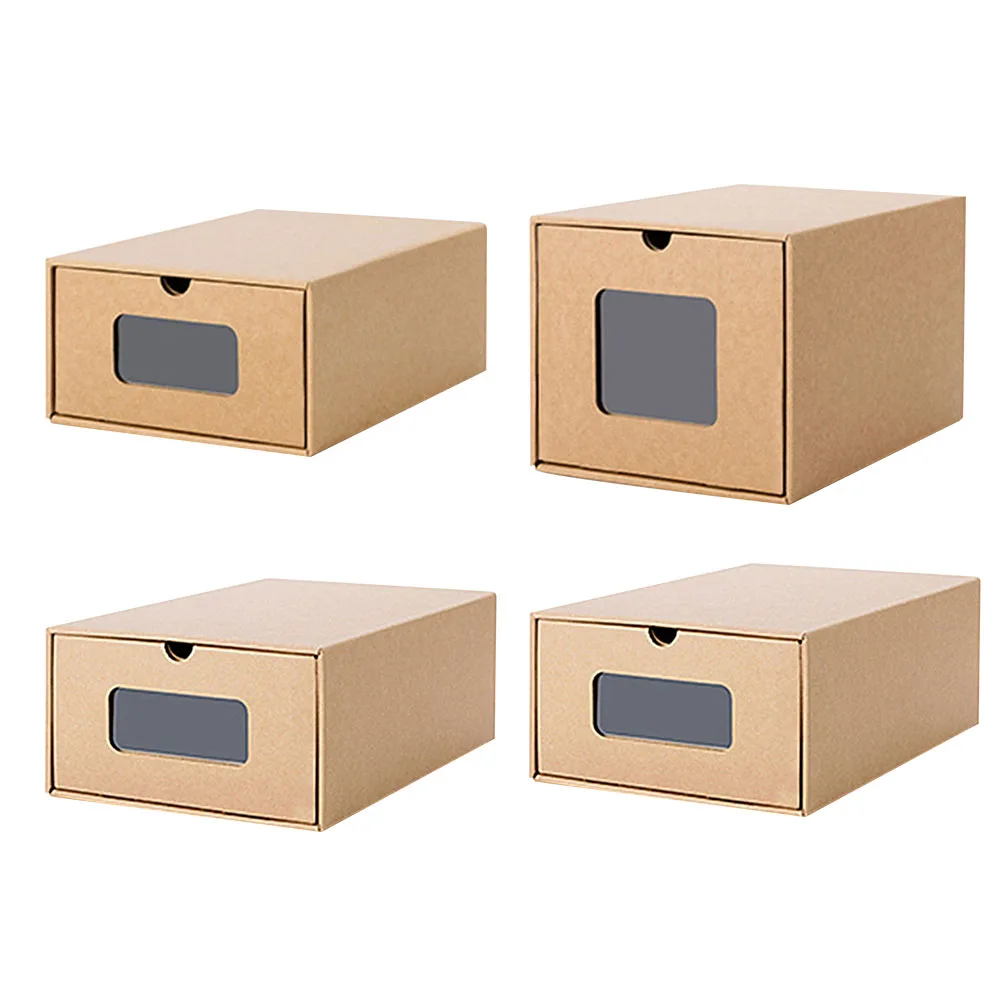Folding Shoes Storage Box 1Pc Stackable Sneaker Organizer, Eco-Friendly Foldable Kraft Paper Shoebox Container, Durable Shoe Drawer for Children, Women, Men, High Heels, Martin Boots 3