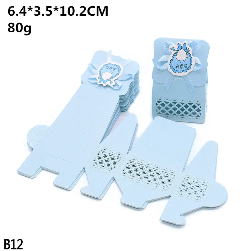 12pcs Baby Shower Favor Candy Boxes with Ribbons, Cute Boy Girl Gift Packaging for Kids Birthday Party, Decorative Treat Cartons for Cookies Chocolate Snacks, Wedding and Event Supplies - 图片 5