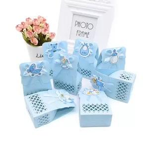 12pcs Baby Shower Favor Candy Boxes with Ribbons, Cute Boy Girl Gift Packaging for Kids Birthday Party, Decorative Treat Cartons for Cookies Chocolate Snacks, Wedding and Event Supplies