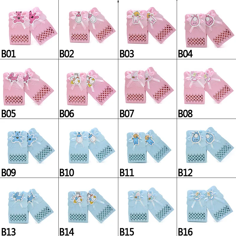 12pcs Baby Shower Favor Candy Boxes with Ribbons, Cute Boy Girl Gift Packaging for Kids Birthday Party, Decorative Treat Cartons for Cookies Chocolate Snacks, Wedding and Event Supplies - 图片 3