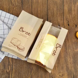 20 Pieces Kraft Paper Bakery Bags with Transparent Window, Food-Grade Oil-Resistant Paper Packaging for Donuts, Bread, Cake, Toast, DIY Baking, Snack Wrapping, Brown/White/Leaf/Iron Tower