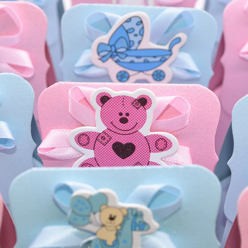 12pcs Baby Shower Favor Candy Boxes with Ribbons, Cute Boy Girl Gift Packaging for Kids Birthday Party, Decorative Treat Cartons for Cookies Chocolate Snacks, Wedding and Event Supplies 1