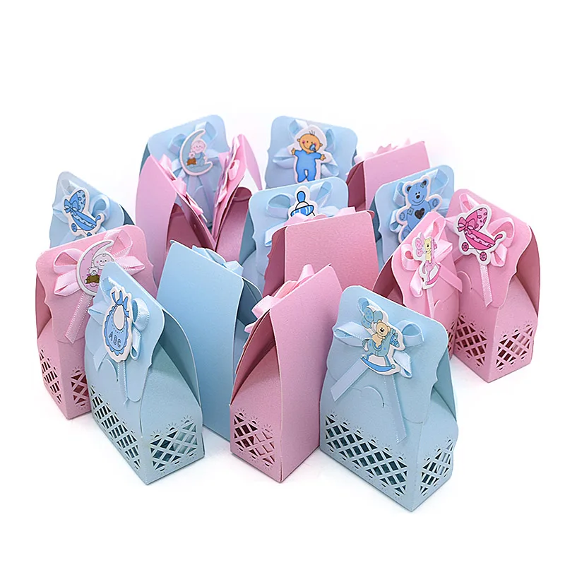 12pcs Baby Shower Favor Candy Boxes with Ribbons, Cute Boy Girl Gift Packaging for Kids Birthday Party, Decorative Treat Cartons for Cookies Chocolate Snacks, Wedding and Event Supplies 22