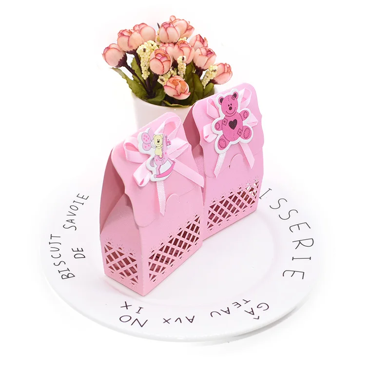 12pcs Baby Shower Favor Candy Boxes with Ribbons, Cute Boy Girl Gift Packaging for Kids Birthday Party, Decorative Treat Cartons for Cookies Chocolate Snacks, Wedding and Event Supplies 17