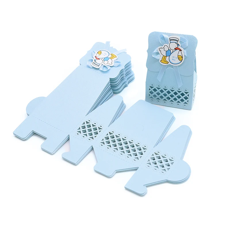 12pcs Baby Shower Favor Candy Boxes with Ribbons, Cute Boy Girl Gift Packaging for Kids Birthday Party, Decorative Treat Cartons for Cookies Chocolate Snacks, Wedding and Event Supplies 14