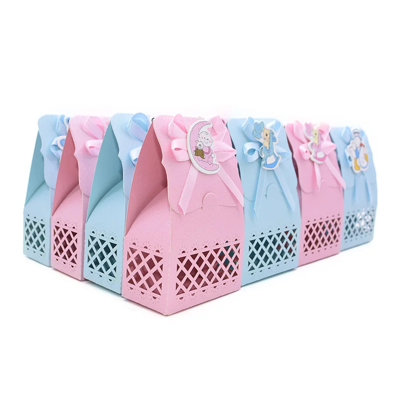 12pcs Baby Shower Favor Candy Boxes with Ribbons, Cute Boy Girl Gift Packaging for Kids Birthday Party, Decorative Treat Cartons for Cookies Chocolate Snacks, Wedding and Event Supplies 24