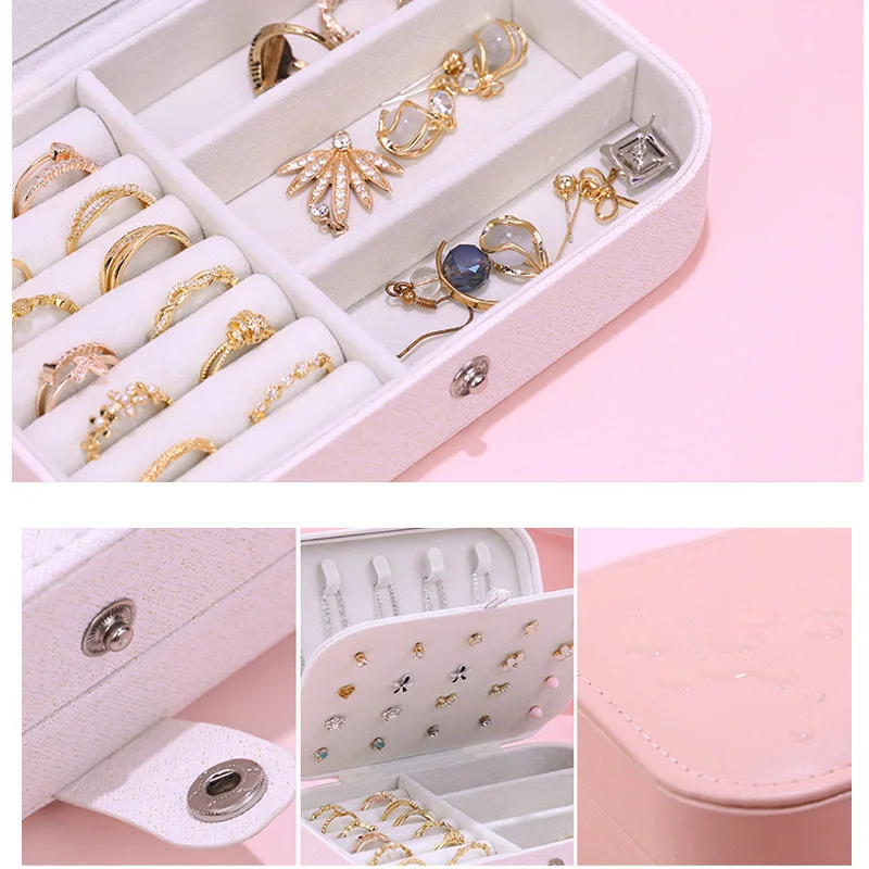 Travel Jewelry Organizer 💍 Trendy Portable Jewelry Box – Leather Travel Jewelry Organizer with Zipper & Button – Compact Display Storage Case for Earrings, Rings, Necklaces, Bracelets – Ideal Gift Joyero Estuche de Joyas