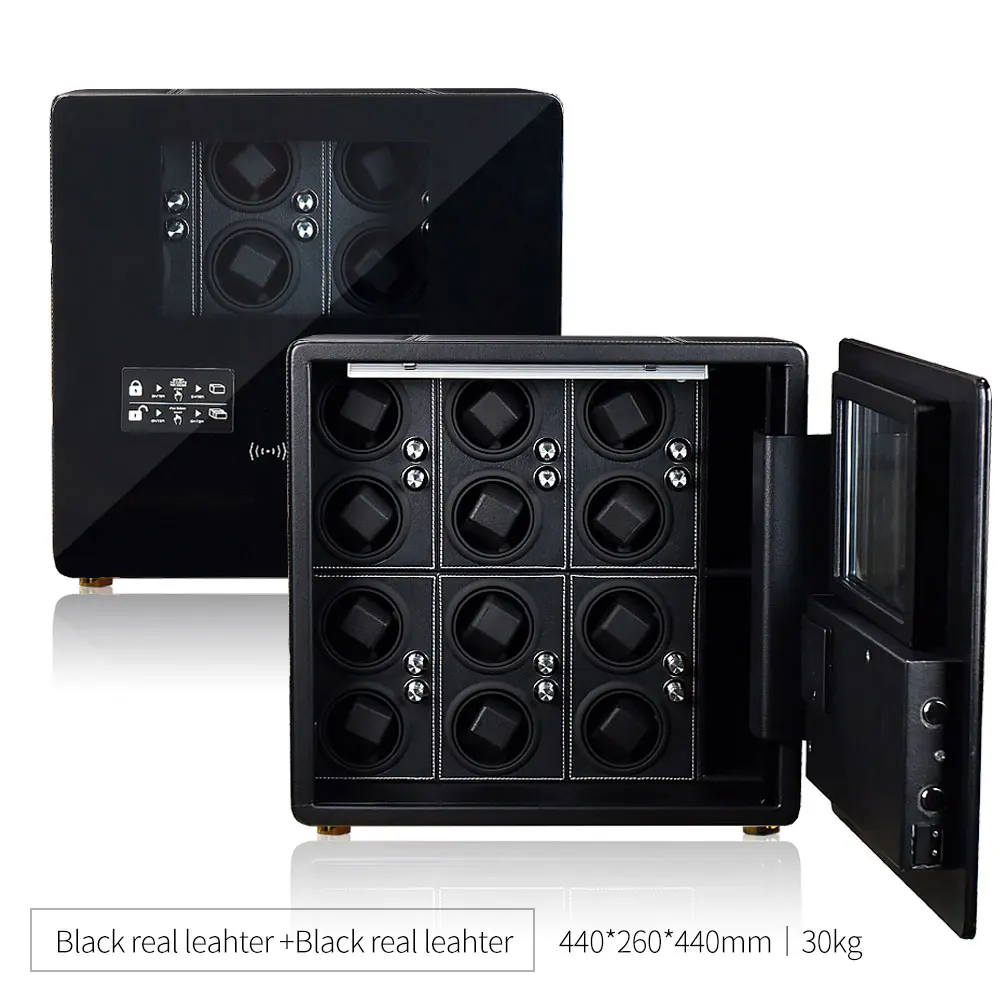 Automatic Watch Winder Safe Box with 6/9/12 Slots, Intelligent Rotation Programs 650–1950 TPD, Carbon Steel Hidden Strongbox with Fingerprint Unlock, Digital Code, Key Access, Alarm and Security Glass - 图片 9