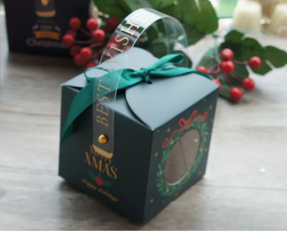 12PCS Christmas Paper Gift Boxes with Window and Handle, Festive Candy, Soap, Candle, Cookie or Small Gift Packaging, Holiday Party Favors, Decorative Seasonal Boxes, Factory Direct Supply 3