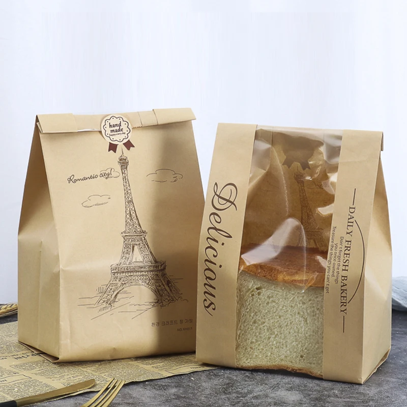 30 Pack Kraft Paper Bread Bags with Transparent Window – Food-Grade Bakery Pouches for Toast, Cookies, Pastries, and Sandwich Packaging, 33x16x11cm Brown Paper Bags for Bakehouse & Party Supplies 2