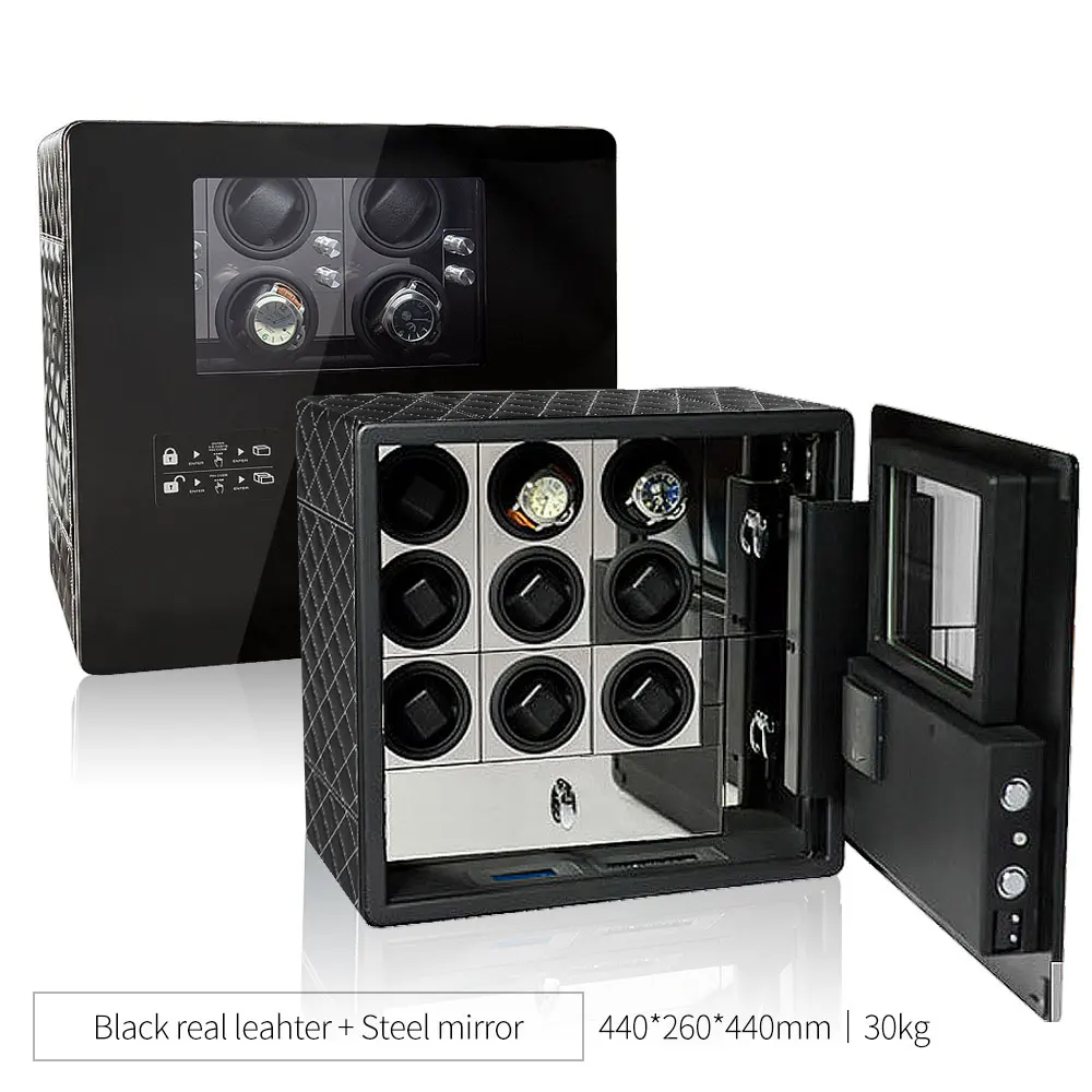 Automatic Watch Winder Safe Box with 6/9/12 Slots, Intelligent Rotation Programs 650–1950 TPD, Carbon Steel Hidden Strongbox with Fingerprint Unlock, Digital Code, Key Access, Alarm and Security Glass - 图片 15