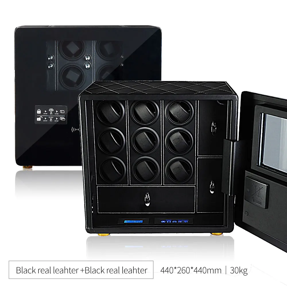 Automatic Watch Winder Safe Box with 6/9/12 Slots, Intelligent Rotation Programs 650–1950 TPD, Carbon Steel Hidden Strongbox with Fingerprint Unlock, Digital Code, Key Access, Alarm and Security Glass - 图片 12