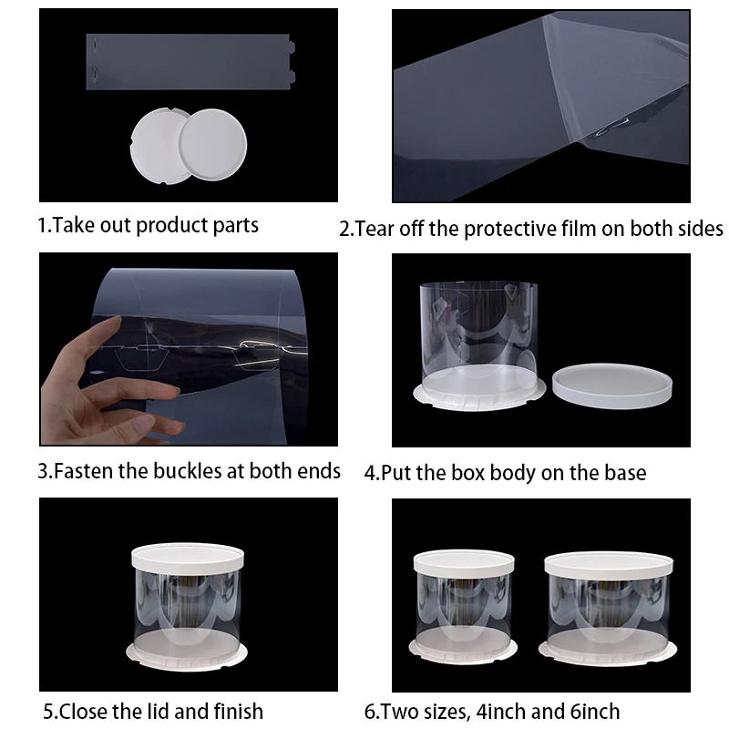 4/6 Inch PVC Clear Cake Boxes, Round Transparent Packaging Box for Birthday, Wedding, Anniversary, Party, Valentine’s Day Cake, Gift, or DIY Decoration Supplies