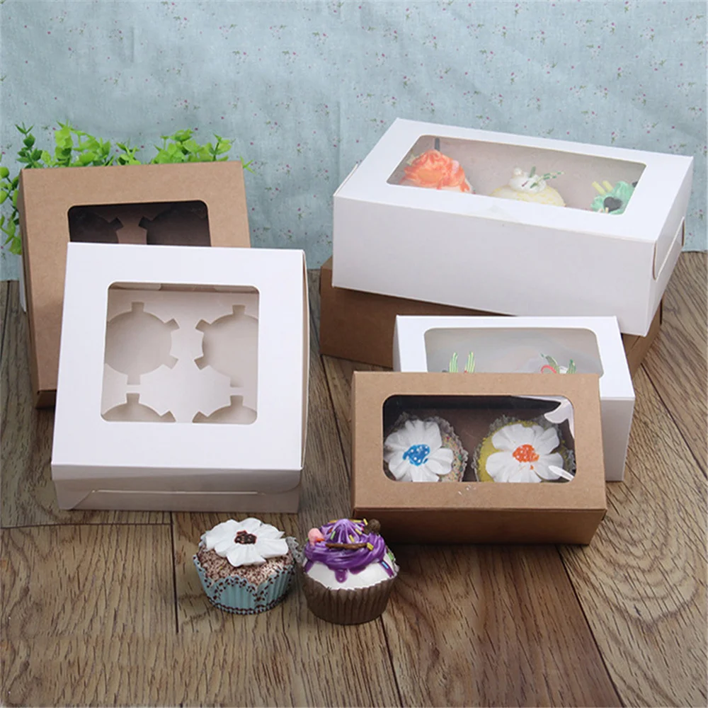 2/4/6/12 Hole White Windowed Cupcake Boxes with Secure Removable Tray, Convenient Cardboard Dessert Gift Packaging for Birthdays, Weddings, Baby Showers, Parties, and Home Use