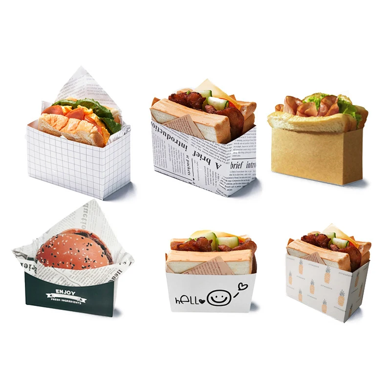 50PCS Kraft Paper Sandwich and Burger Packaging Boxes with Oilproof Lining, Disposable Toast and Bread Holder Paper Trays for Pastry, Cake, Sushi, Fried Chicken, Steak, Vegetables, Snacks, Party or Wedding 7