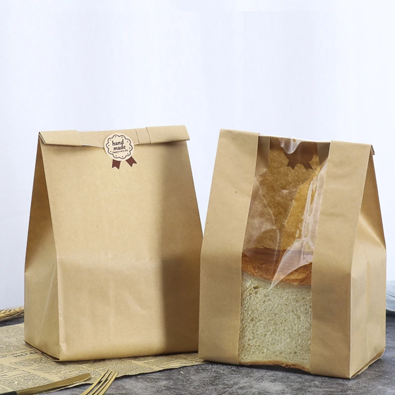 30 Pack Kraft Paper Bread Bags with Transparent Window – Food-Grade Bakery Pouches for Toast, Cookies, Pastries, and Sandwich Packaging, 33x16x11cm Brown Paper Bags for Bakehouse & Party Supplies - 图片 4