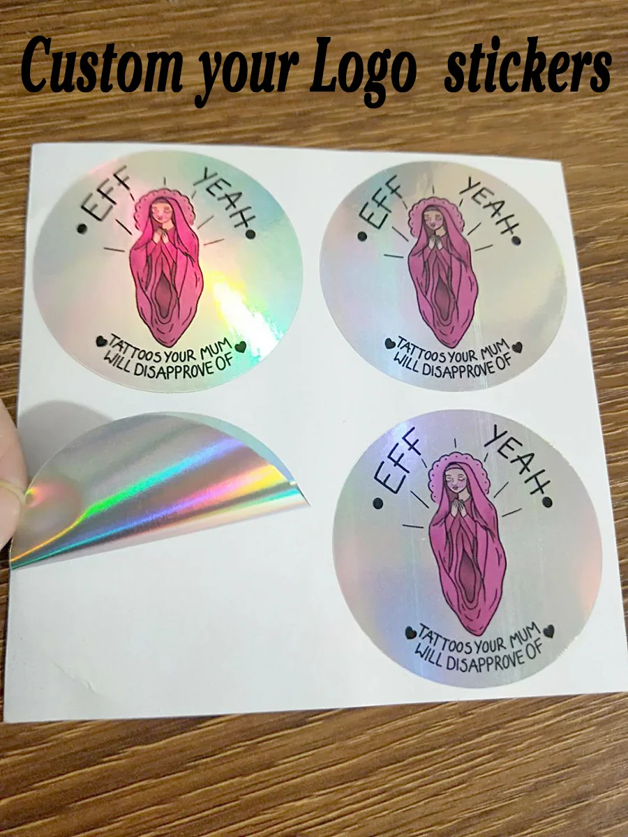 3–7PCS Custom Holographic Silver Stickers – Personalized Logo Labels, DIY Wedding Favor Stickers, Brand Packaging Tags, Design-Your-Own Adhesive Decals for Business, Party, and Gift Decoration 4