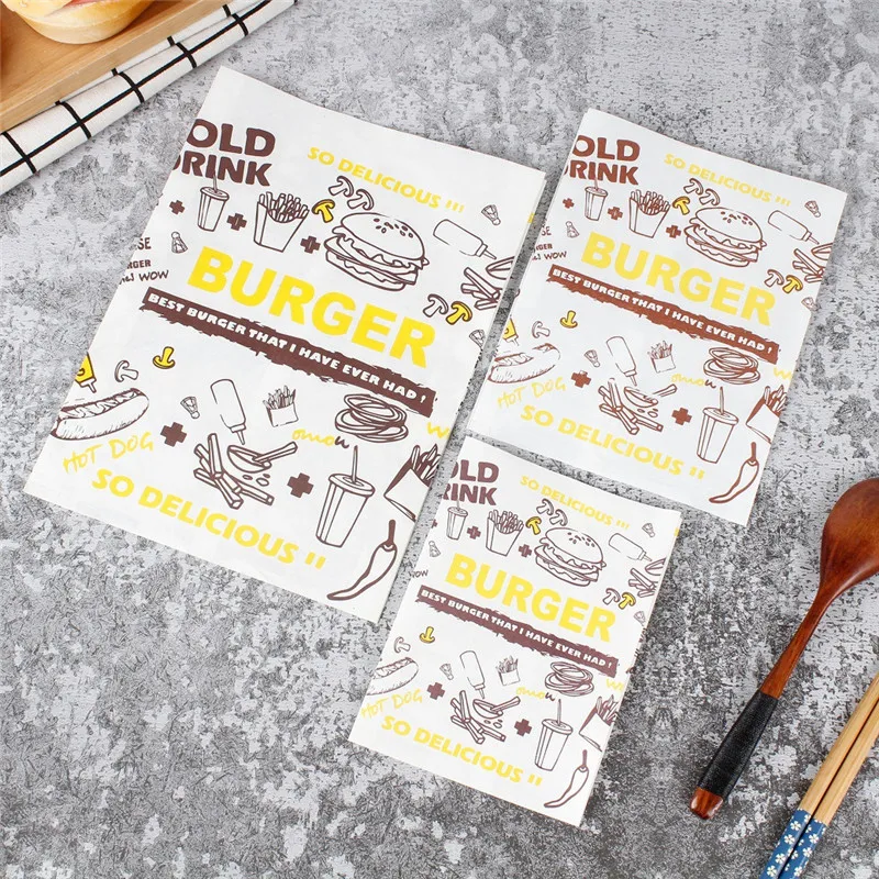 100pcs Fried Chicken Packaging Boxes with Wax Paper, Disposable Hamburger and Food Wraps, Bread Bags, Snack Packaging Boxes for Kitchen, Takeout, and Catering - 图片 6