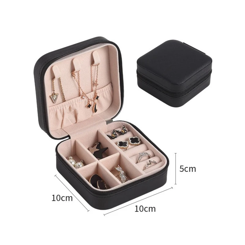 Travel Jewelry Organizer 💍 Trendy Portable Jewelry Box – Leather Travel Jewelry Organizer with Zipper & Button – Compact Display Storage Case for Earrings, Rings, Necklaces, Bracelets – Ideal Gift Joyero Estuche de Joyas