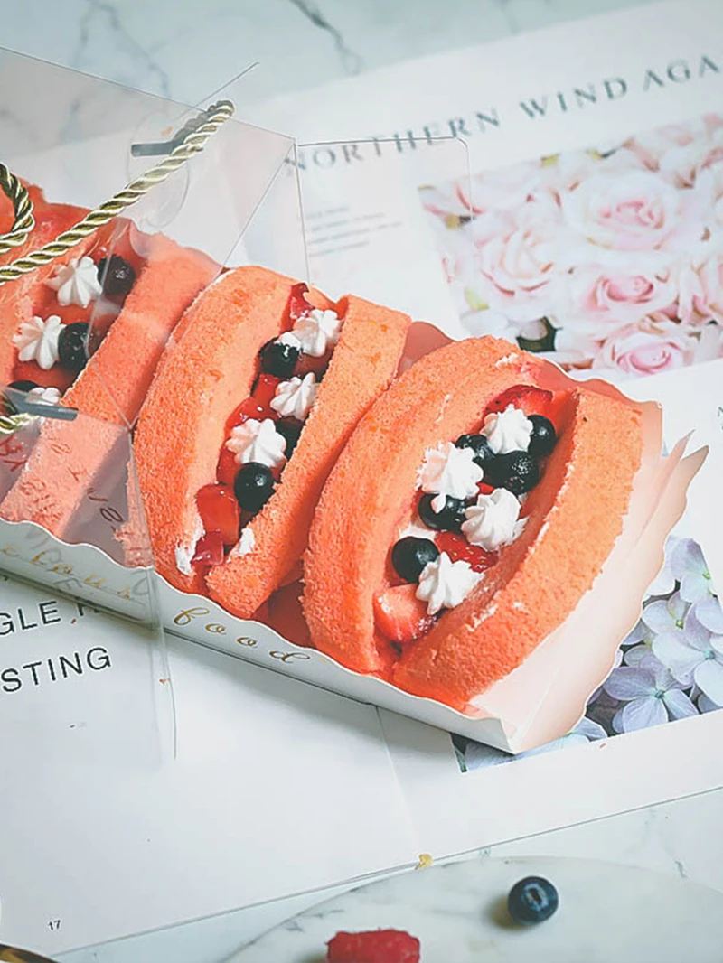 10PCS Transparent Cake Boxes with Handle, Clear Plastic Cupcake Packaging, Portable PET Roll Gift Boxes for Swiss Roll, Desserts, Pastries, Ideal for Packaging, Baking, and Gifting 8