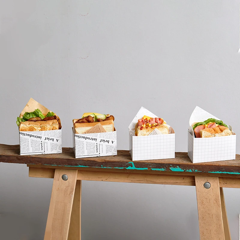 50PCS Kraft Paper Sandwich and Burger Packaging Boxes with Oilproof Lining, Disposable Toast and Bread Holder Paper Trays for Pastry, Cake, Sushi, Fried Chicken, Steak, Vegetables, Snacks, Party or Wedding 4