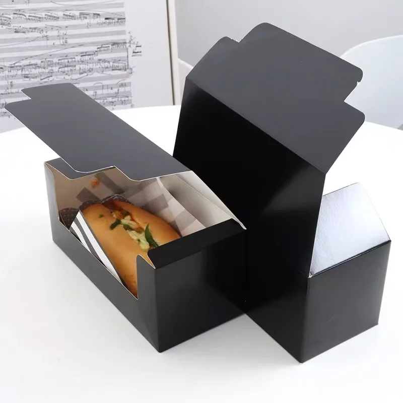 50pcs Black Paper Sandwich Boxes, Disposable Burger, Toast, Bread, Donut, Egg & Pastry Packaging Boxes for Bakery, Breakfast, Lunch, Takeout, Cafes, Restaurants, Food Supplies 2