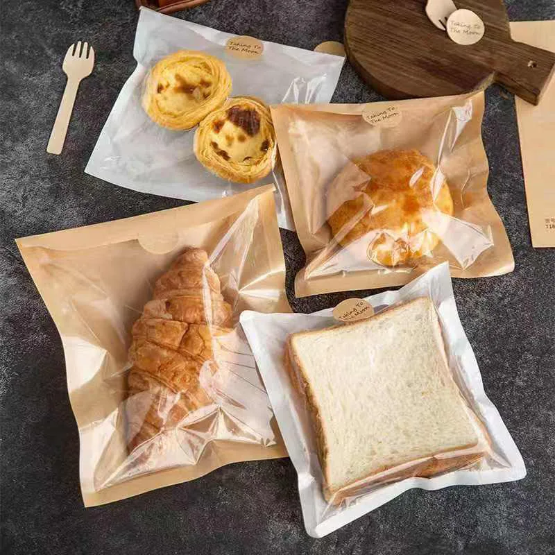 100/200PCS Kraft Paper Food Packaging Bags with Transparent Window, Heat Resistant Oil Proof Bakery Bags for Bread, Toast, Cookies, Pastries, Sandwich, Candy, Snack, Café Takeout, Party Supplies 7
