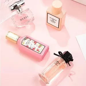 Luxury 4-Piece Perfume Bottle Set with Gift Box – Multi-Material Crystal, Glass, Acrylic, Ceramic, Wood & Metal Containers with Weighted Base, Satin-Lined Rigid Packaging for Elegant Display, Travel, and Premium Gifting