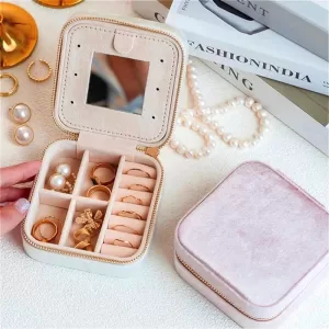 Velvet Jewelry Box with Mirror – Personalized Double Layer Travel Case – Custom Wedding Favors, Bridesmaid, Birthday Gift for Mom – Trendy, Minimalist, Classic Jewelry Organizer – Portable, Elegant, Functional, All-Season Use