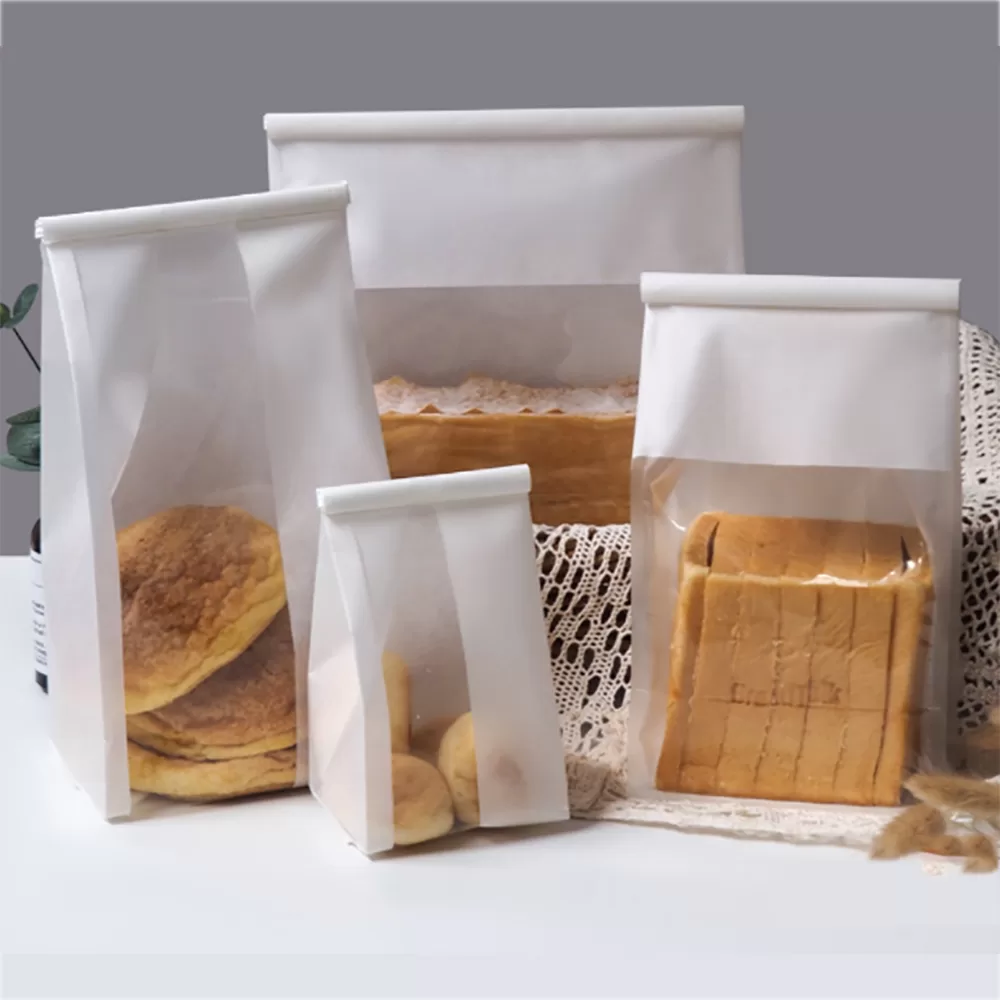50PCS Bakery Takeaway Toast Bags with Clear Window, Kraft Paper Gusset Tin Tie Bread Hamburger Oil-Proof Packing Bags for Home Baking, Café, Party, and Gift Packaging 1