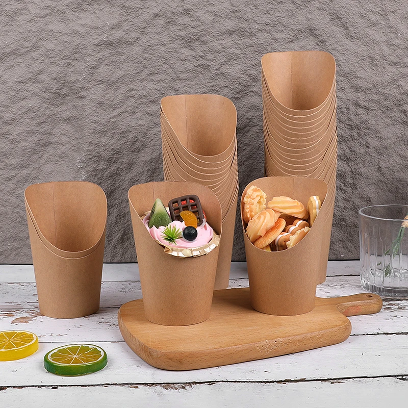 25/50pcs Kraft Paper French Fry Holders and Snack Cups with Disposable Candy and Dessert Containers for Wedding, Birthday Party, Catering, and Takeout Supplies - 图片 2