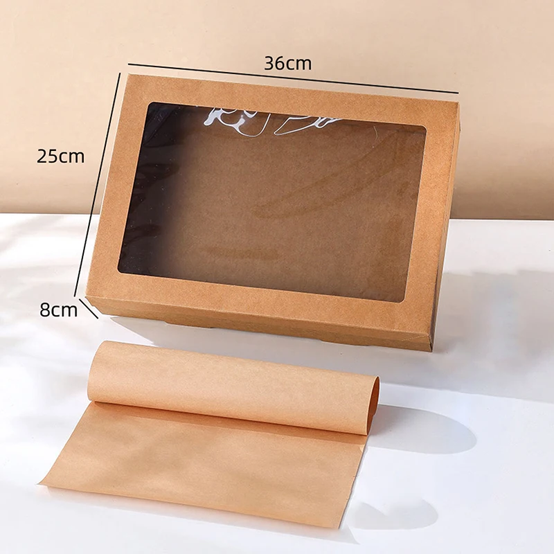 5Pcs Handmade Kraft Paper Gift Boxes With Transparent Window and Lid, Ideal for Sandwich, Salad, Fruit, Cake, Dessert, and Snack Packaging, Perfect for Picnic, Party, Wedding, and Birthday Food Presentation 1