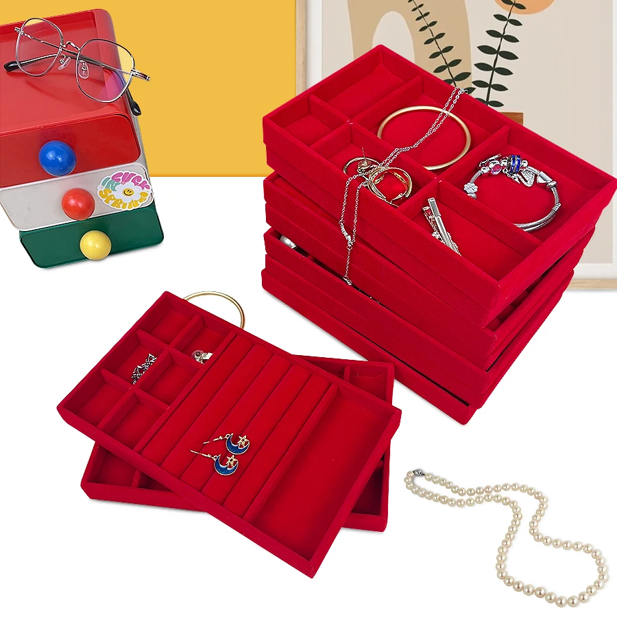 Flocking Jewelry Box Tray Velvet Organizer | Elegant Red Jewelry Packaging Display Box for Rings Earrings Bracelets | Custom Logo Gift Box Storage Packaging Flocking Jewelry Box Tray Velvet Organizer | Elegant Red Jewelry Packaging Display Box for Rings Earrings Bracelets | Custom Logo Gift Box Storage Packaging