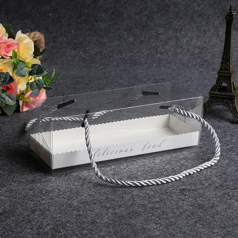 1PCS Clear PET Cake Box with Handle, Long Transparent Cupcake Roll Container Dessert Gift Packaging Holder, Food Grade Portable Bakery Box for Swiss Roll, Pastries, and Party Treats 18.2x6.3x6.3cm - 图片 9