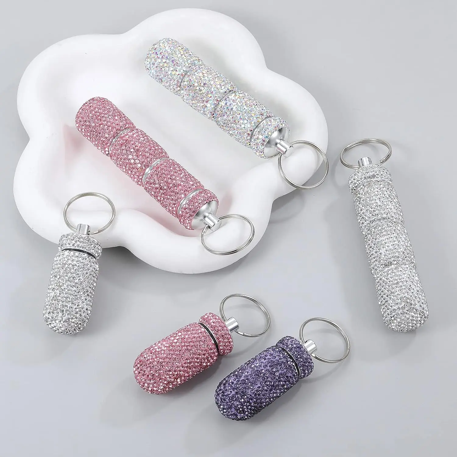 Bling Rhinestone Pill Case, Portable Waterproof Travel Pill Holder with Keychain, Small Pill Organizer Box for Purse or Pocket, Cute Crystal Pill Storage Container for Vitamins or Medication - 图片 6