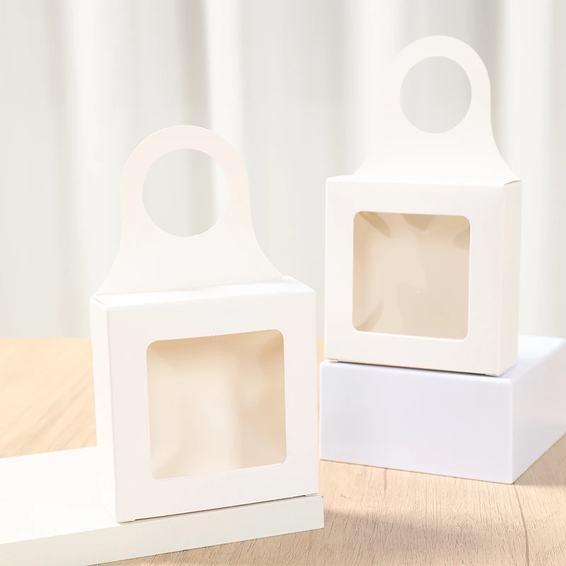 10pcs Kraft Paper Wine Gift Packaging Boxes with Window – Folding Hanging Candy, Biscuit, and Cookie Boxes, Reusable Black/White Cardboard Paper Packaging for Gifts and Parties 5