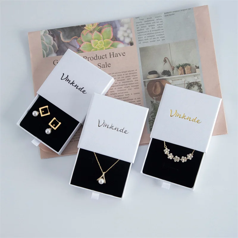 Custom Kraft Paper Drawer Jewelry Boxes with Logo – Small Business Necklace Ring Earring Packaging Gift Boxes | 1000g Paper + Black Sponge Insert | Plain or Personalized Jewelry Box Bulk Wholesale