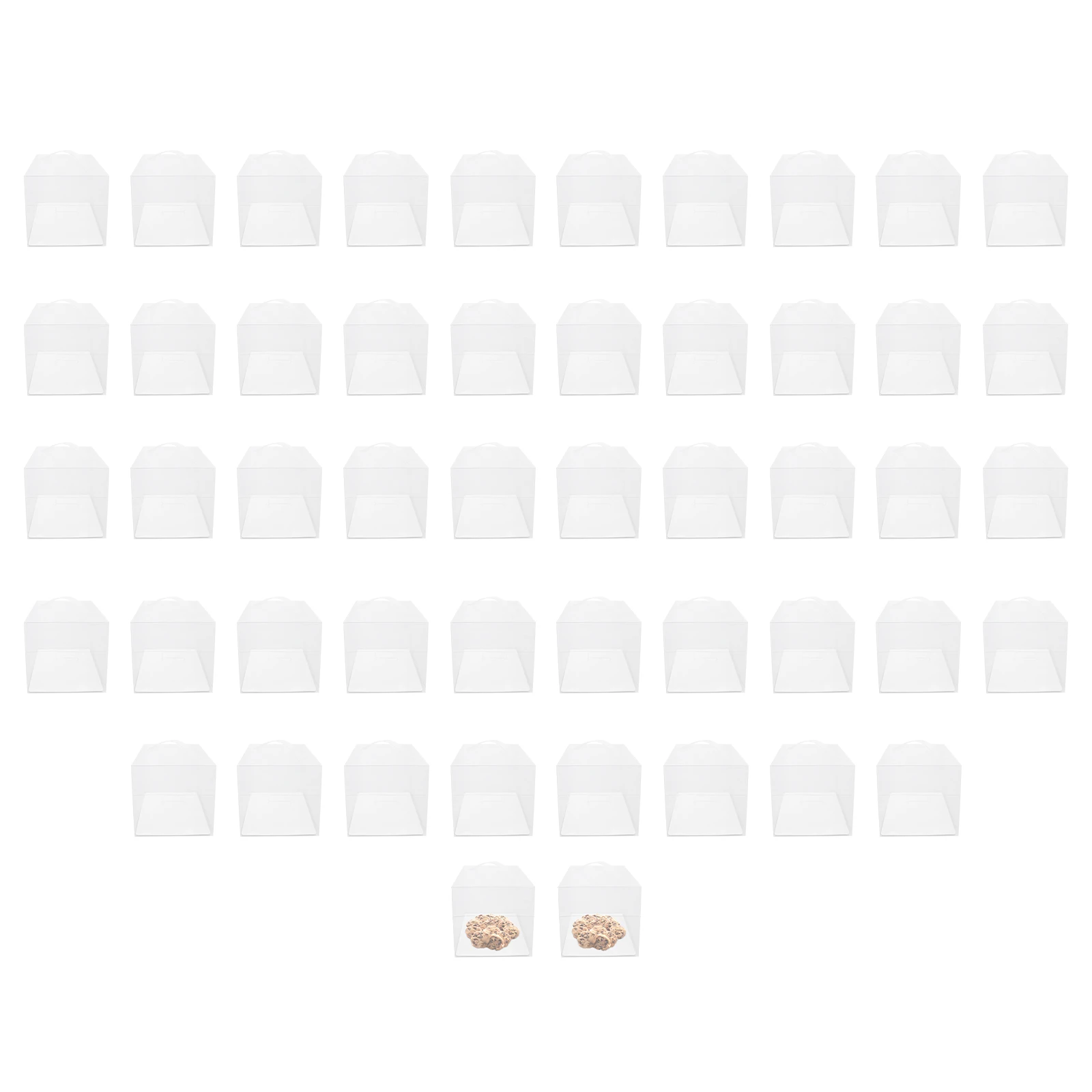 50pcs Clear PET Square Cake Boxes with Handles, 13x13x13cm Assembly Required, Food-Safe Plastic and Cardboard Dessert Packaging, Cupcake and Cookie Containers for Bakery, Birthday, Wedding, Party 11
